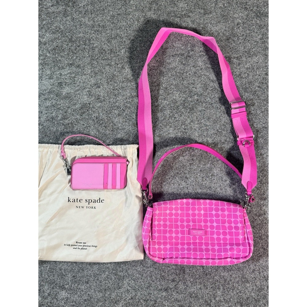 Kate Spade Noel Jacquard Convertible Crossbody Bag KF864 Pink With Wallet